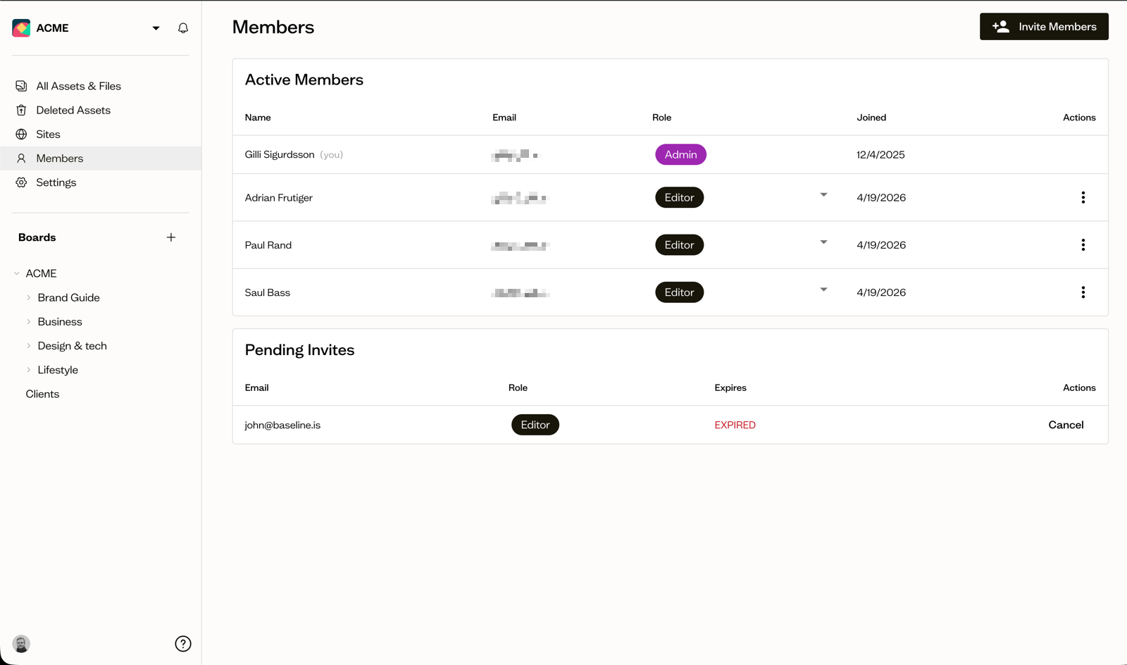 Brand portal permission settings showing public, password-protected, and user-level access controls