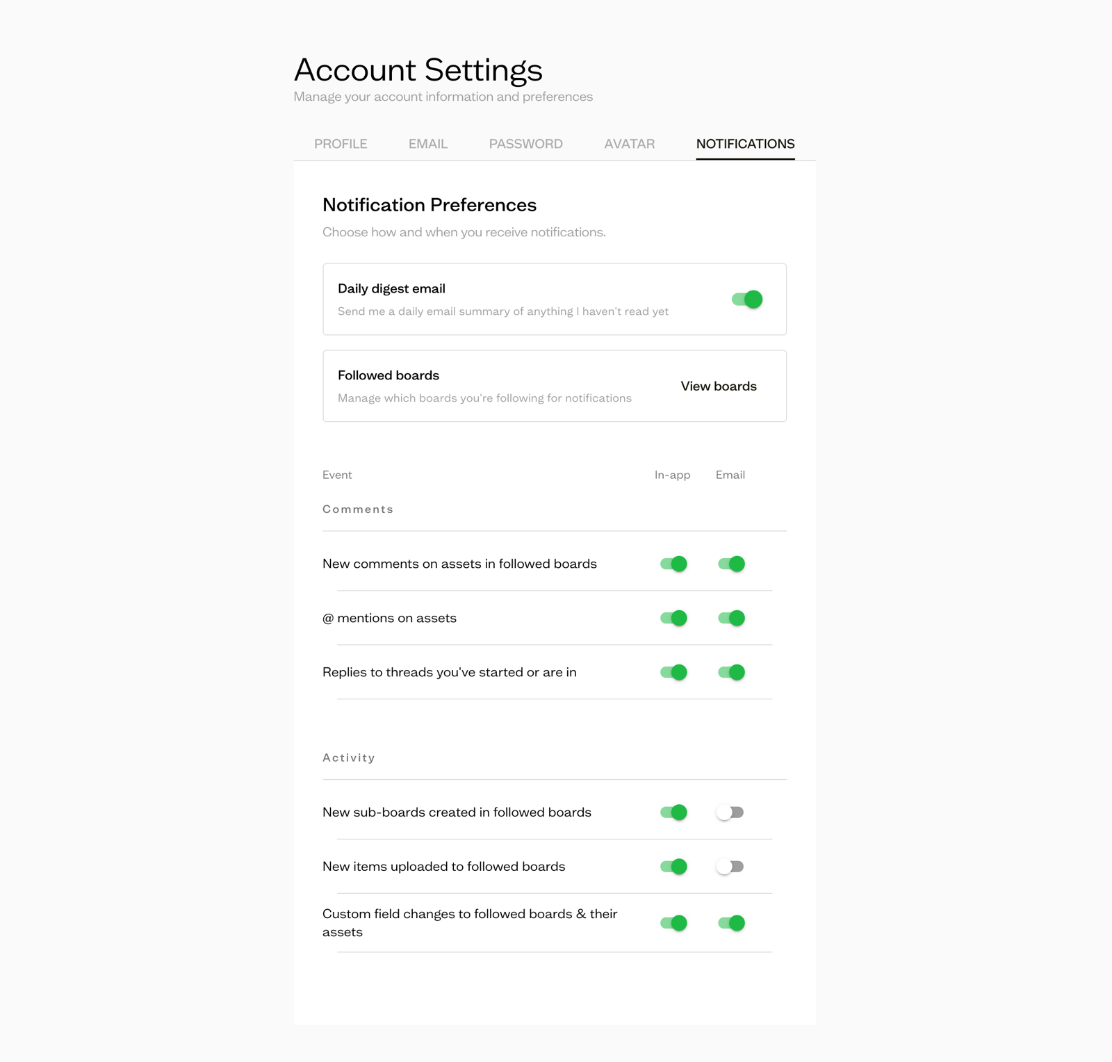 Image: Baseline v2.0 dashboard showing organized boards and assets