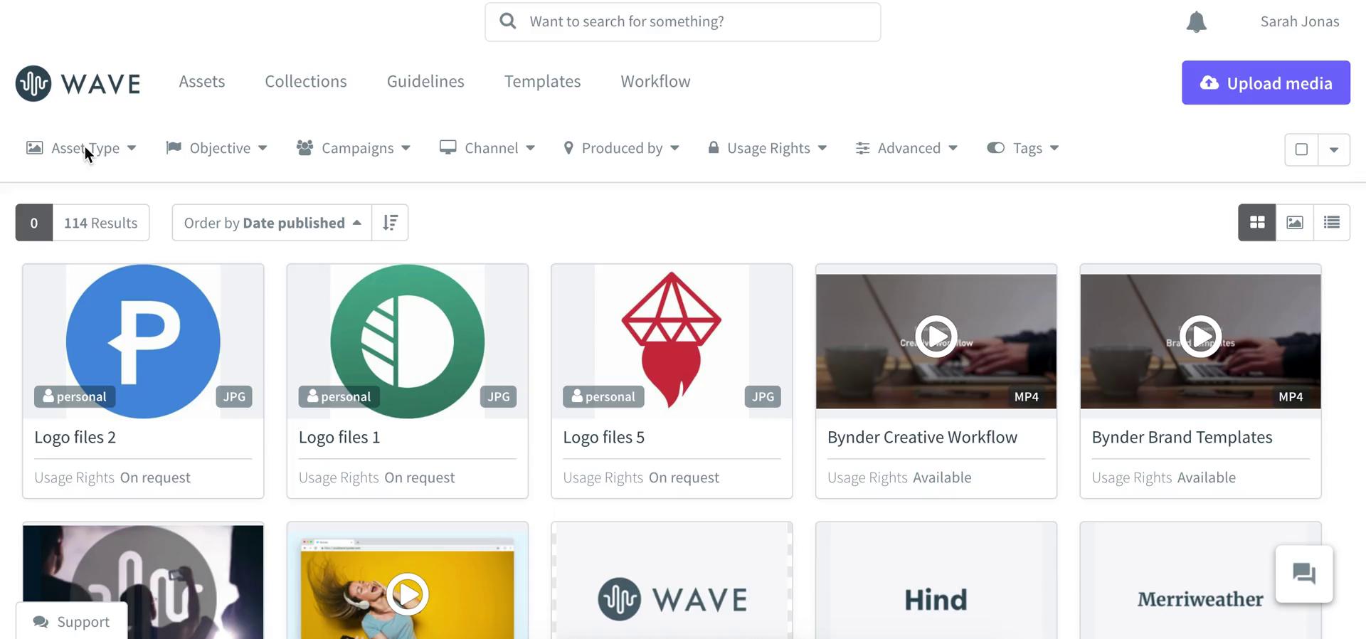Bynder's asset library with filtering panel