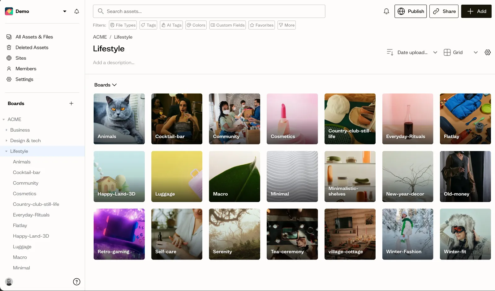 Image: Board hierarchy view showing parent board with multiple sub-boards