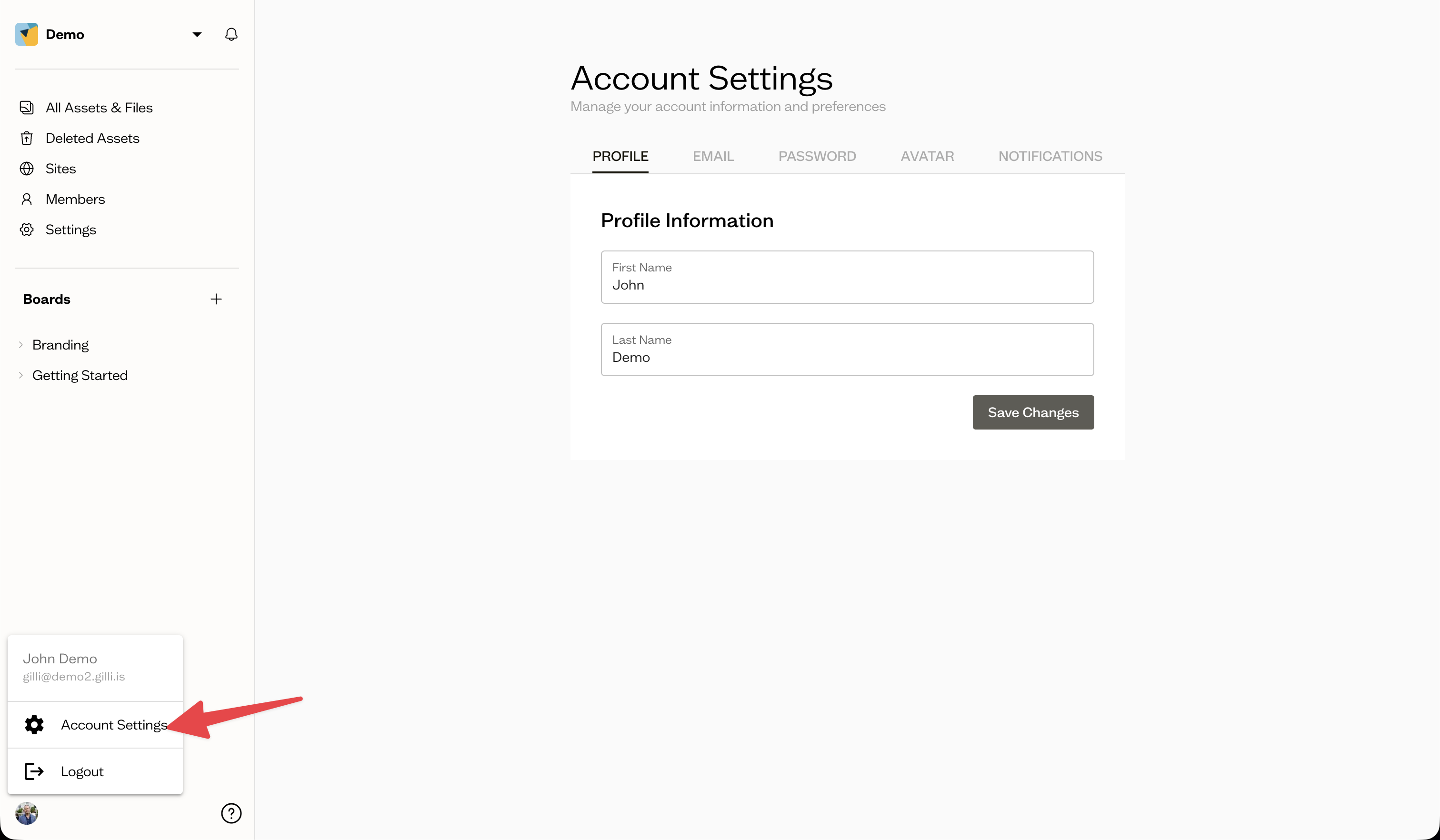 Account settings