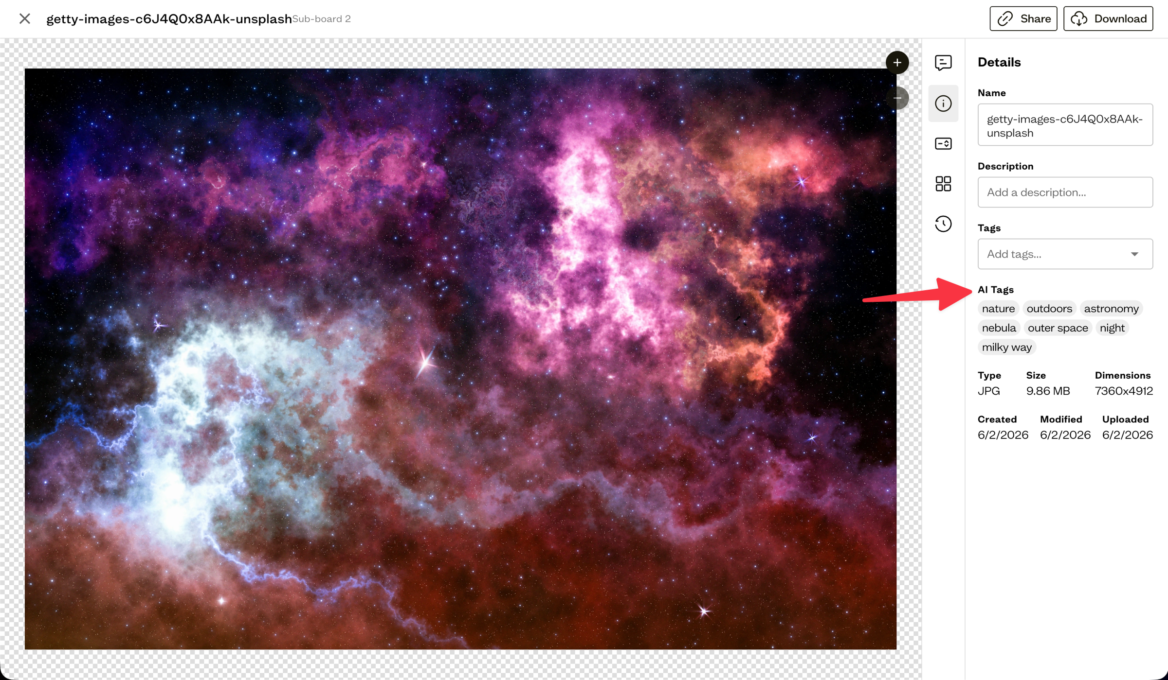 AI Tags shown in the Details tab