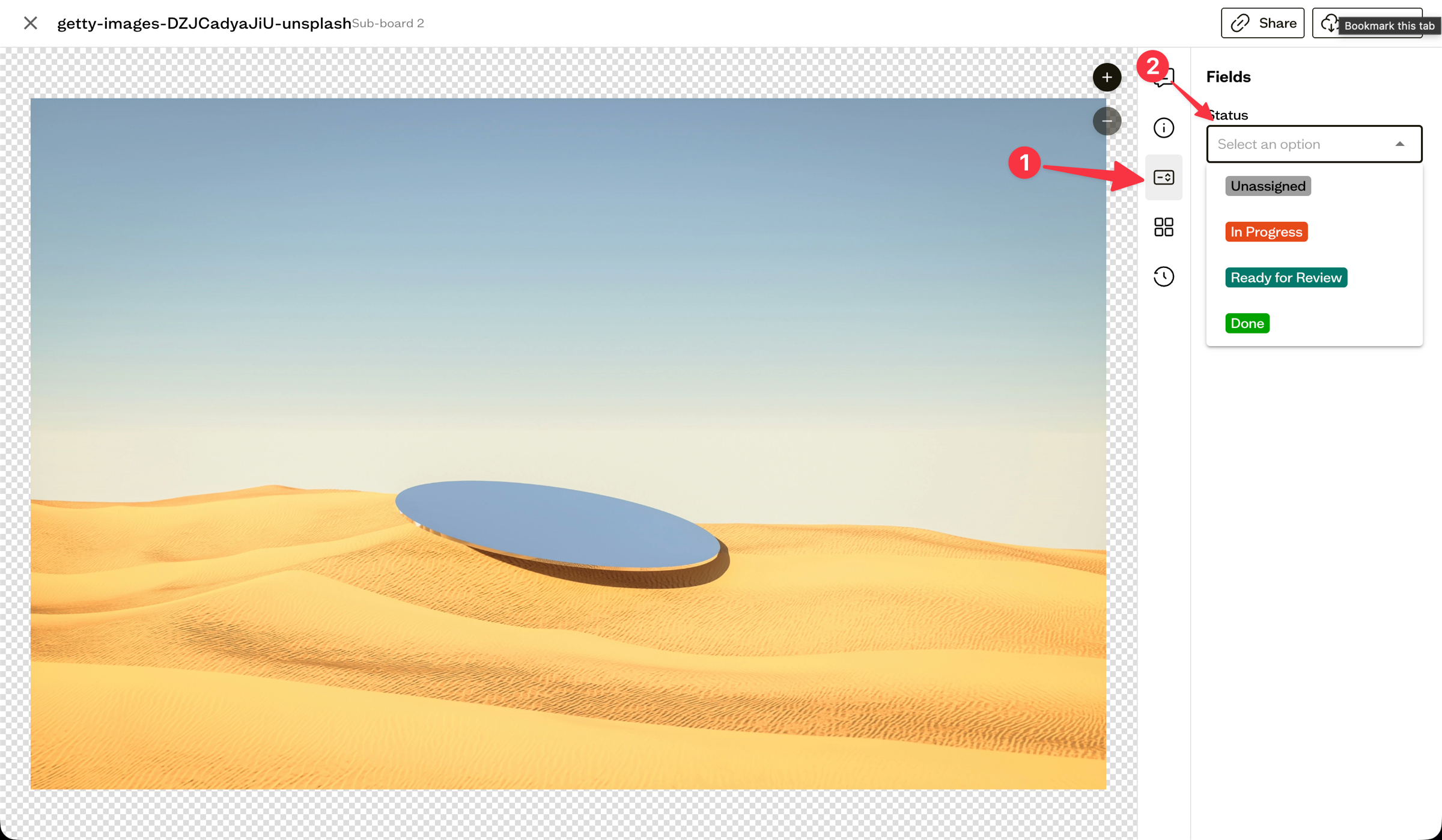 The Fields tab on an asset