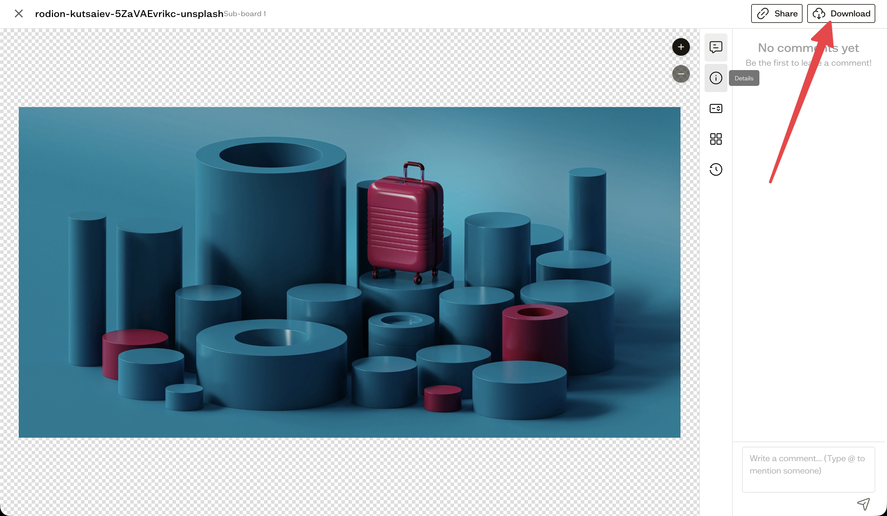 The download button in the asset viewer