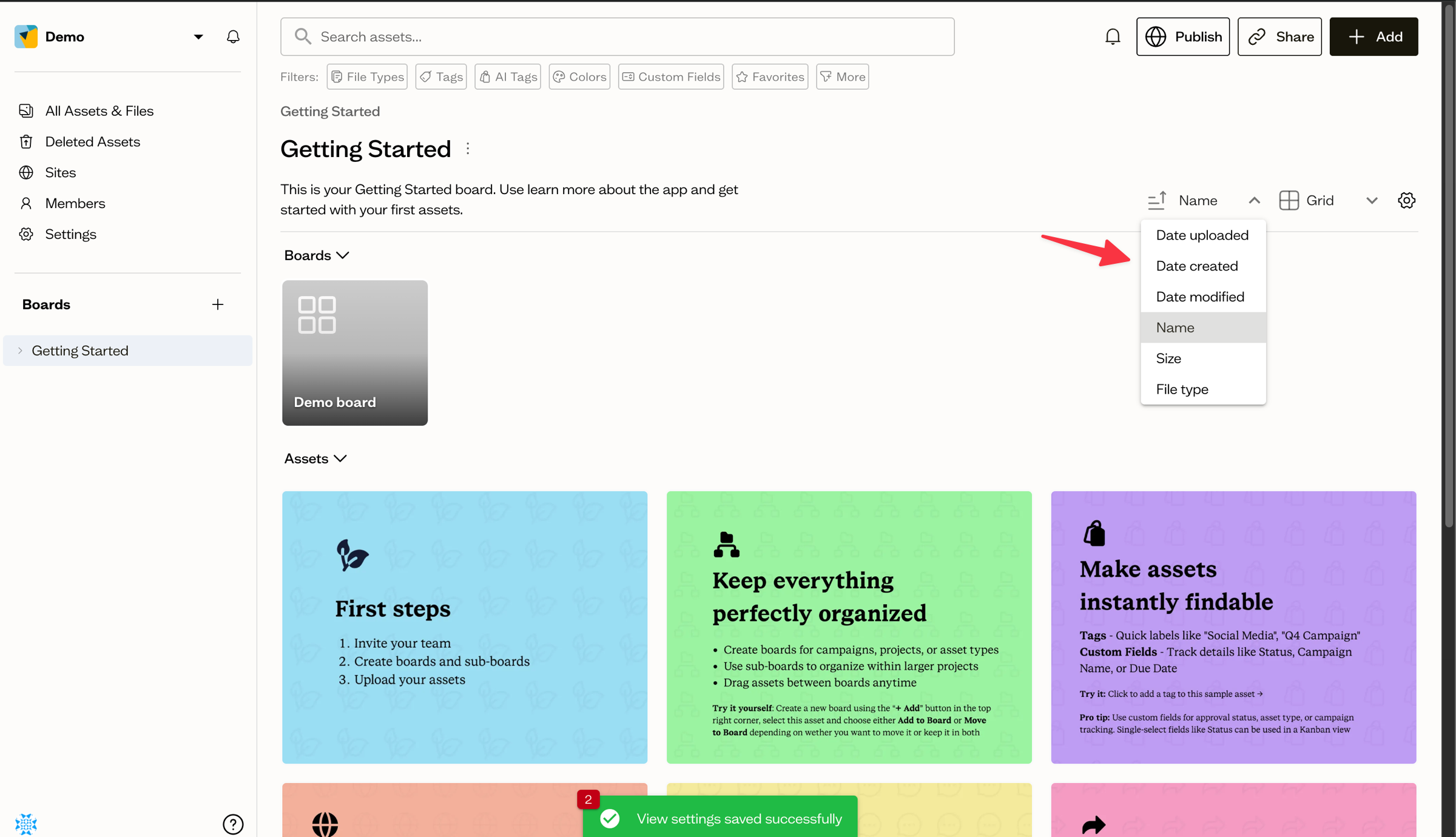 The sort dropdown and direction toggle