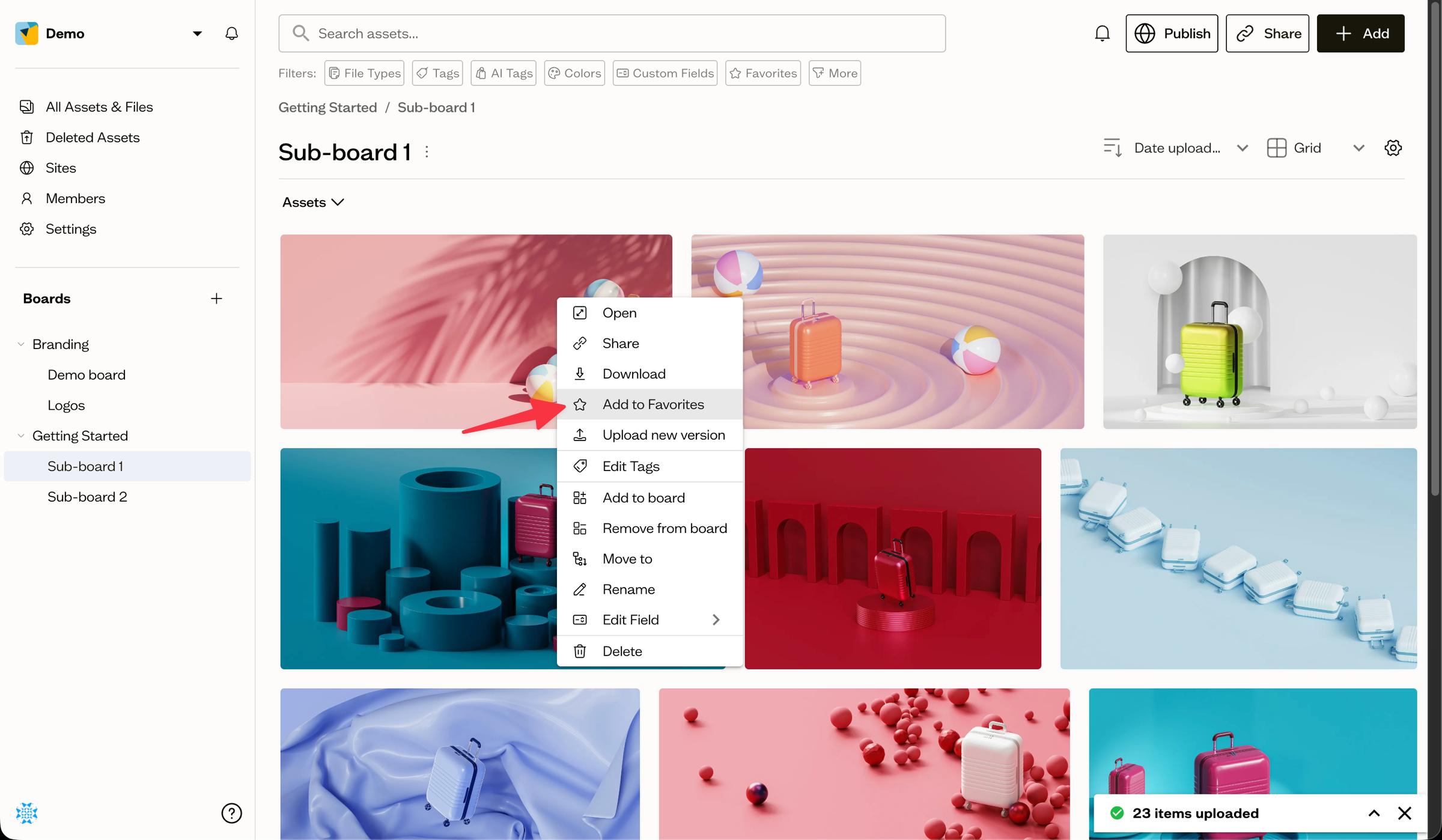 Adding an asset to favorites