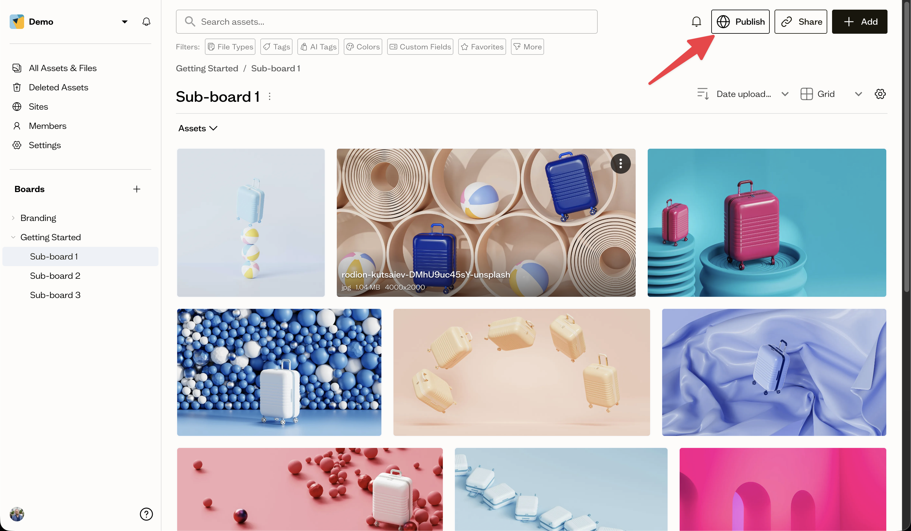 The Publish button on a board