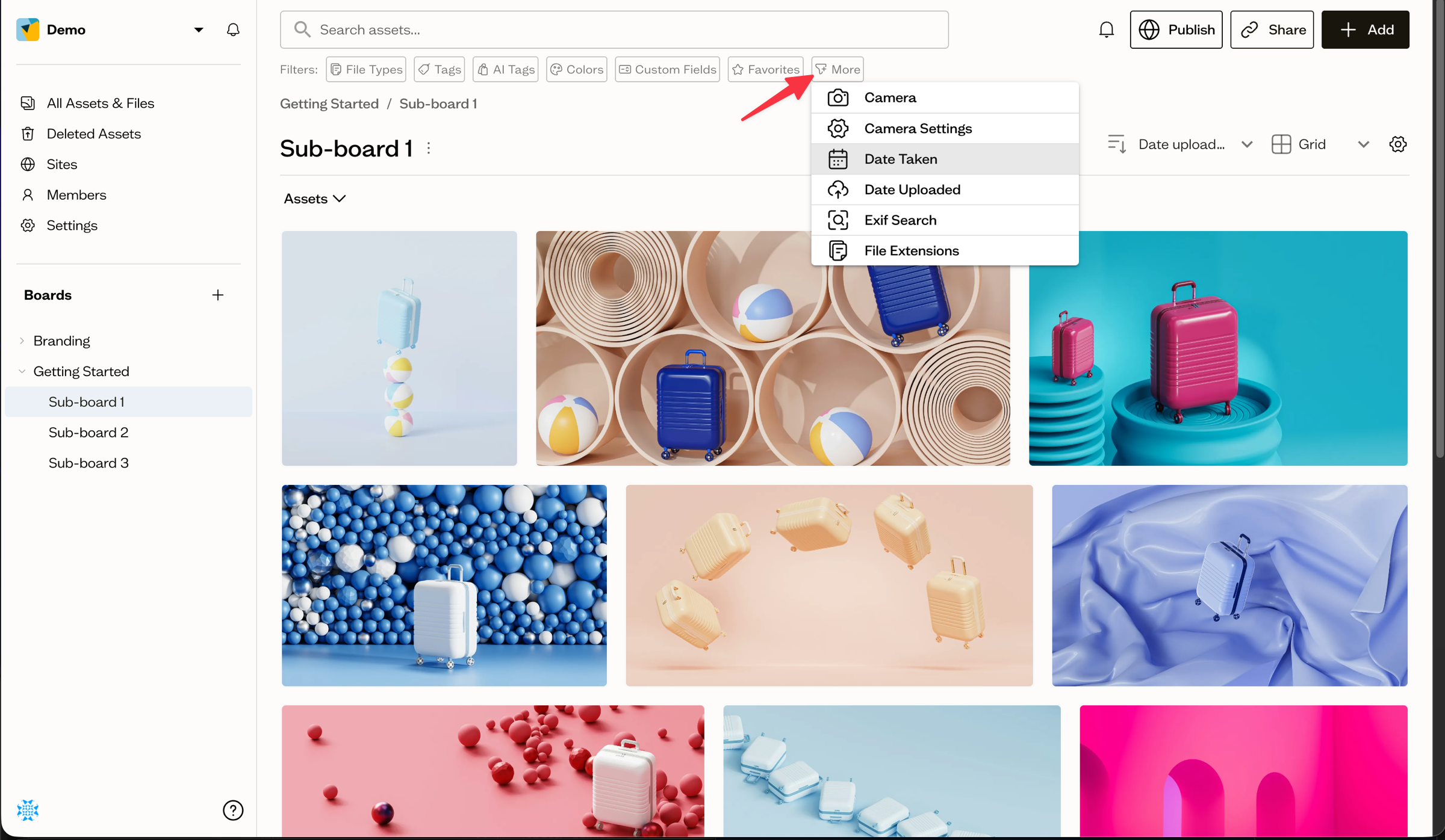 The More menu with advanced filters