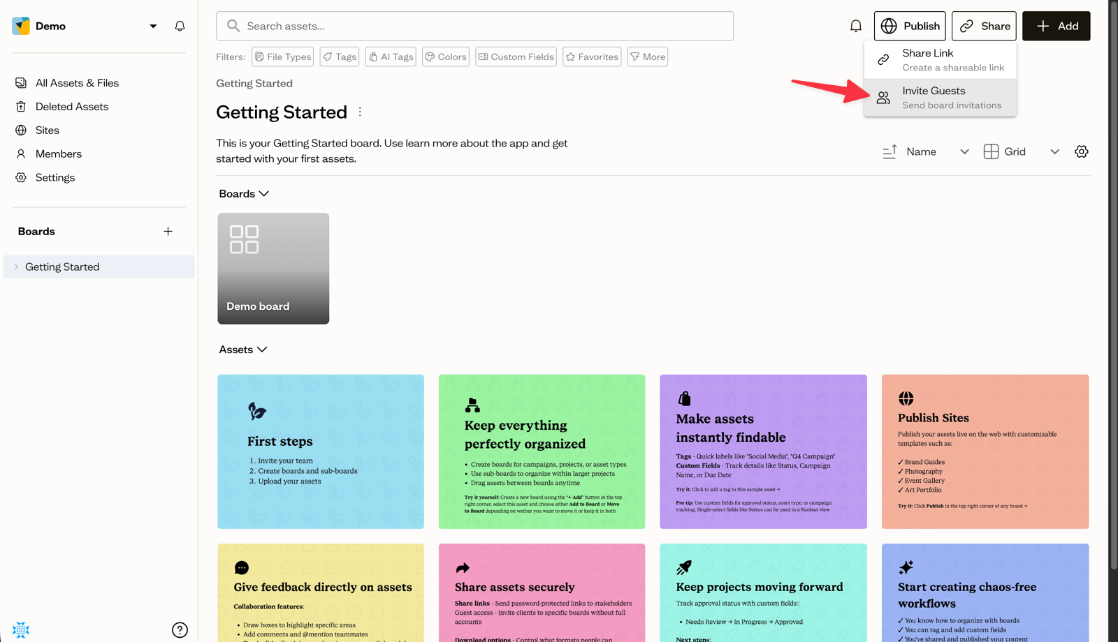 The invite members dialog