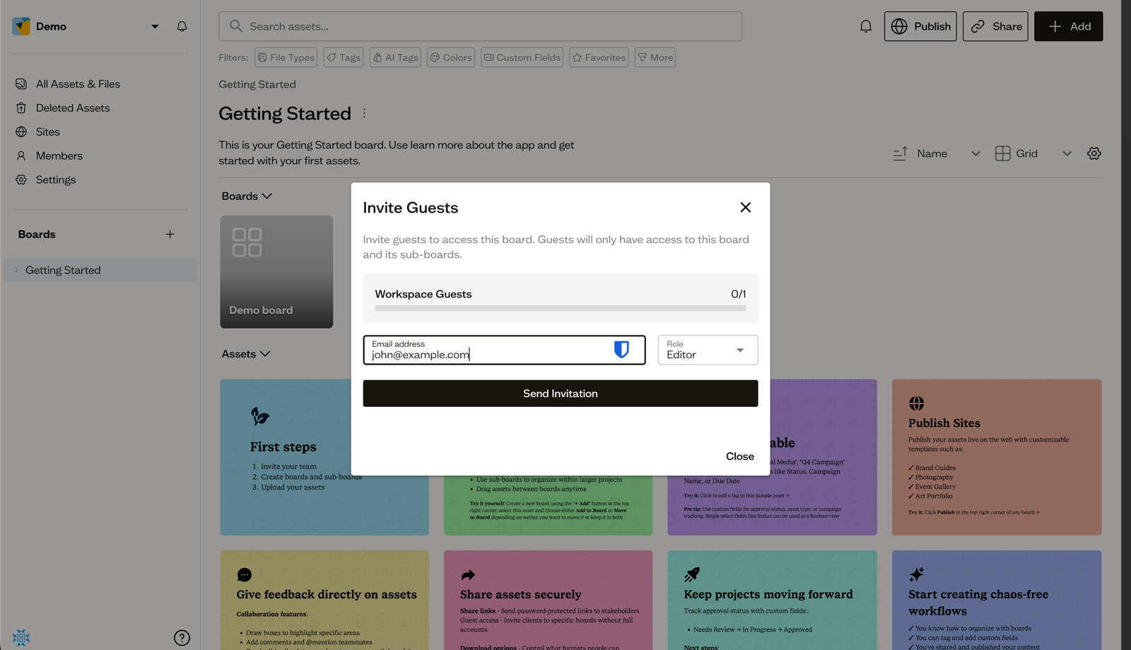 The invite members dialog