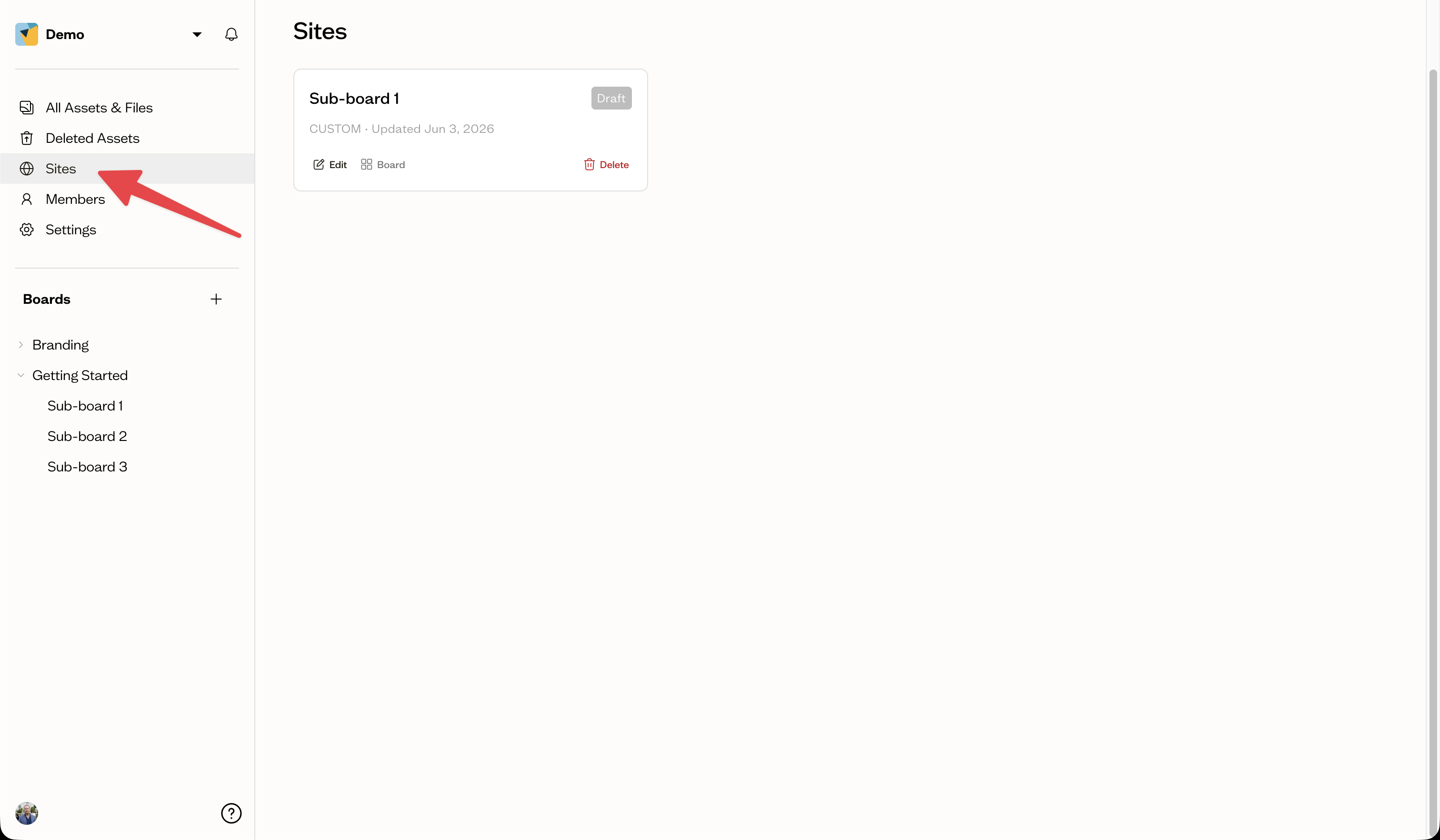 The site list page