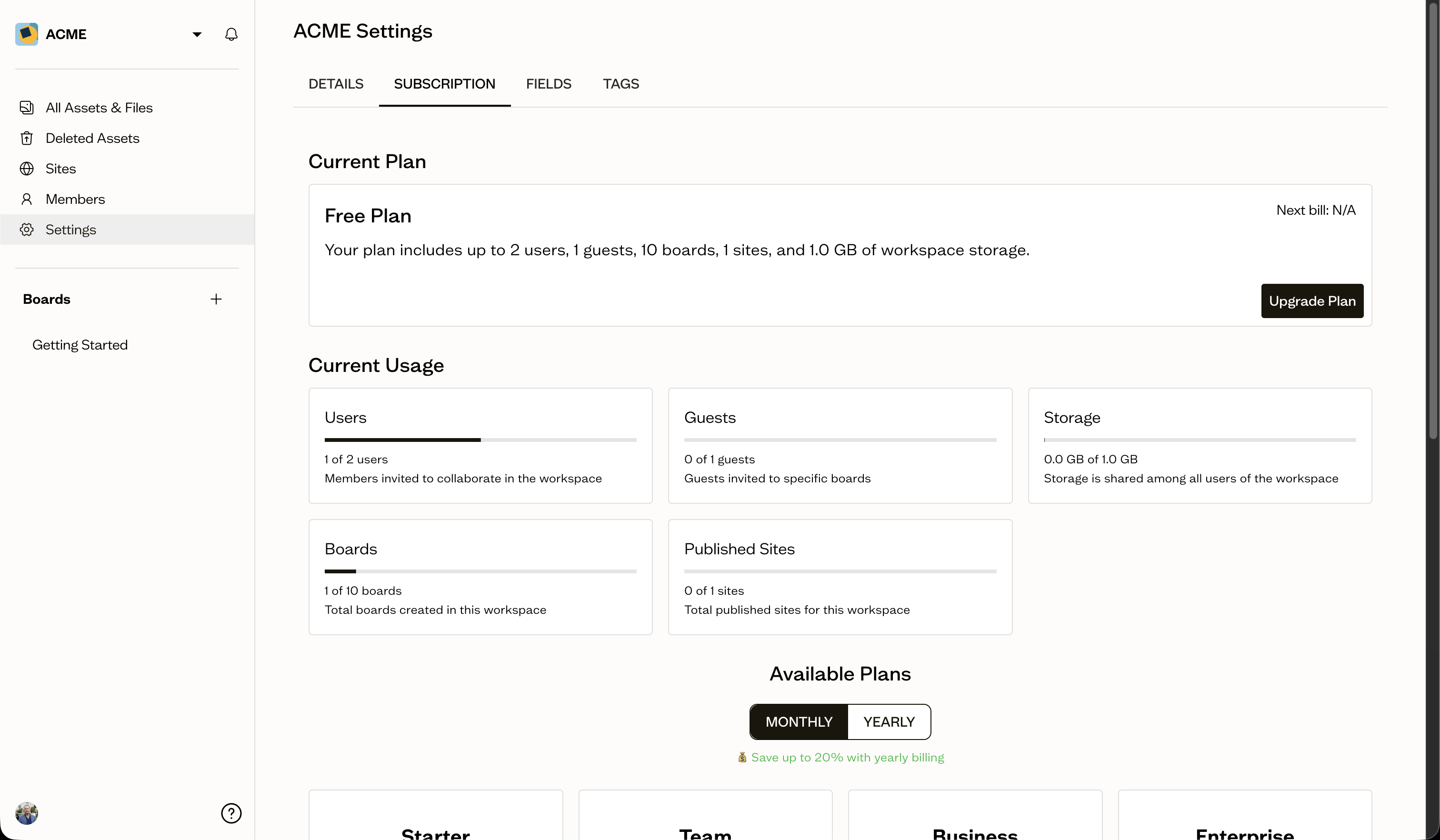 The subscription page