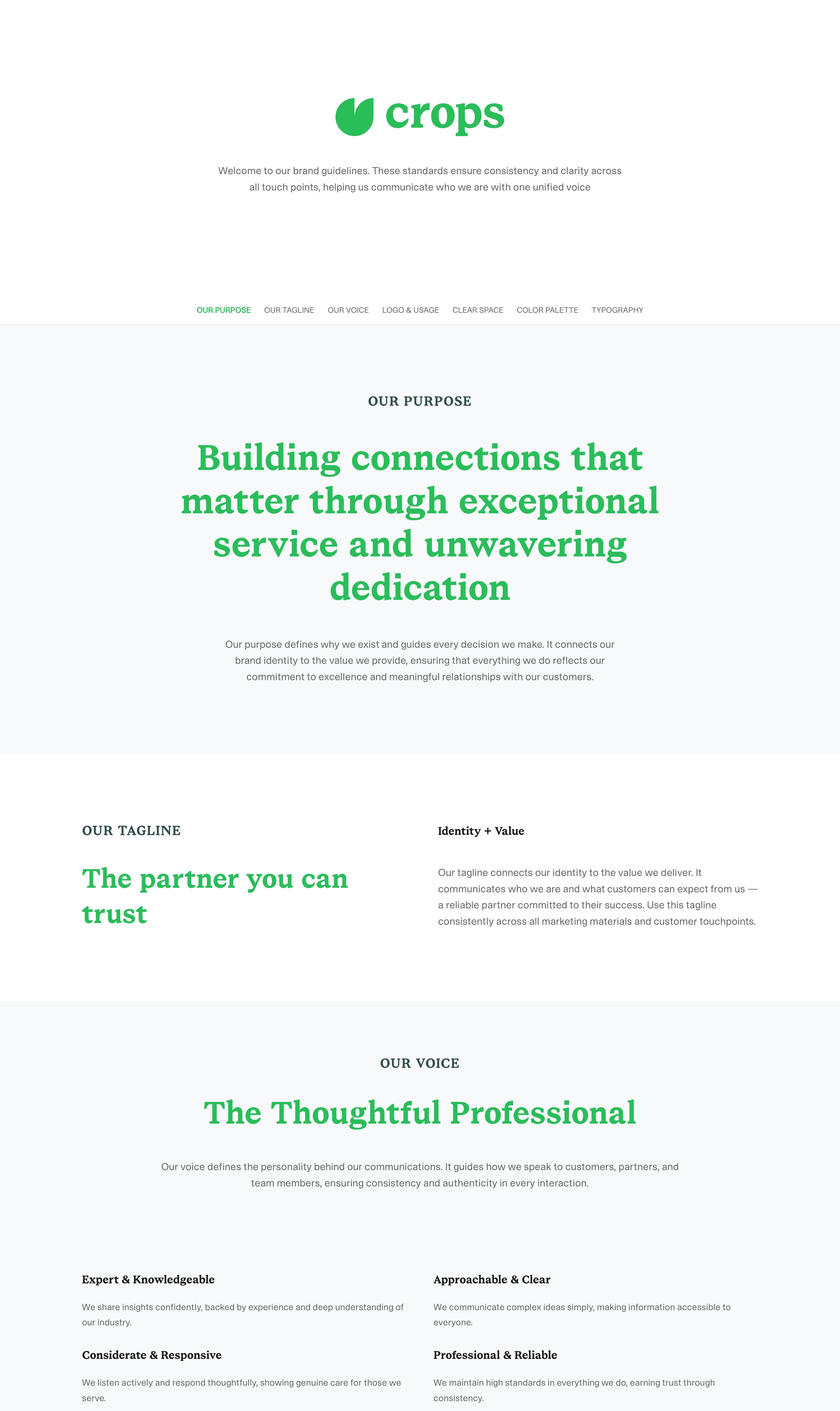 A published brand guide built from Baseline's corporate template, showing logo, color, and typography sections